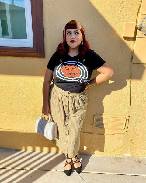 Mystic Steer graphic tee styled with a vintage-inspired outfit
