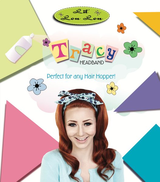 Original Tracy Headband promotional artwork created for Lil' Lou Lou featuring vintage hairstyle inspiration and 1960s fashion influences.
