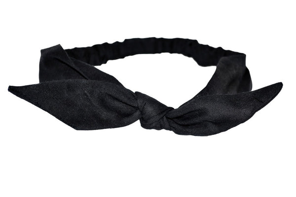 4 in 1 Solid Black Headband featuring a removable bow and elastic back.