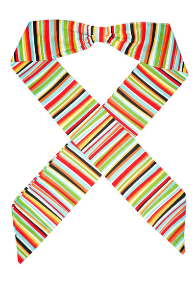 Colorful striped Bombshell Hair Wrap made from 100% cotton.