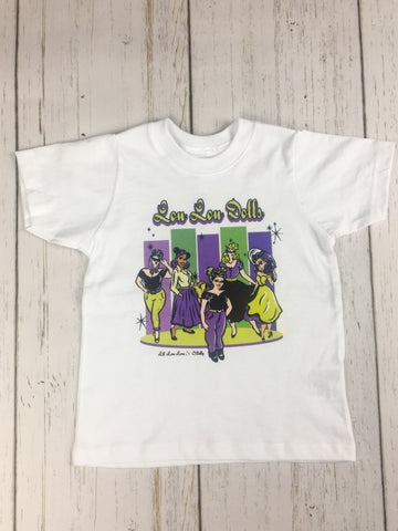 Kids Lou Lou Dolls Tee featuring original artwork by Orange Dolly Cartoons inspired by Lil' Lou Lou customers and supporters.
