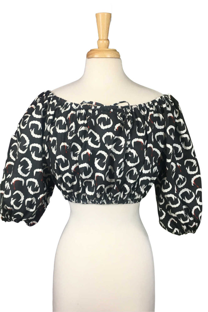 La Rumbera Fangs glow-in-the-dark peasant blouse with puff sleeves and gathered neckline