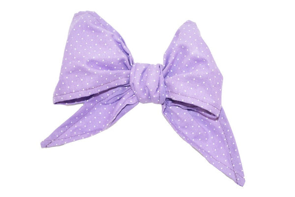 Lil' Lou Lou Minnie Bow hair clip in lilac mini dot cotton fabric with vintage inspired oversized bow design