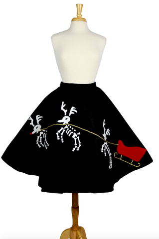 Felt Circle Skirt - Skeleton Reindeer