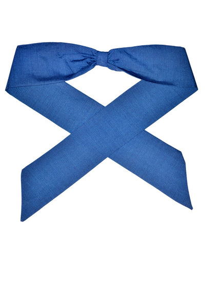 Navy blue Bombshell Hair Wrap in cotton fabric, a vintage-inspired hair accessory with long tie ends.