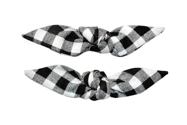 Black and white gingham Cute Knotted Bows set of two vintage-inspired hair bow clips by Lil' Lou Lou.