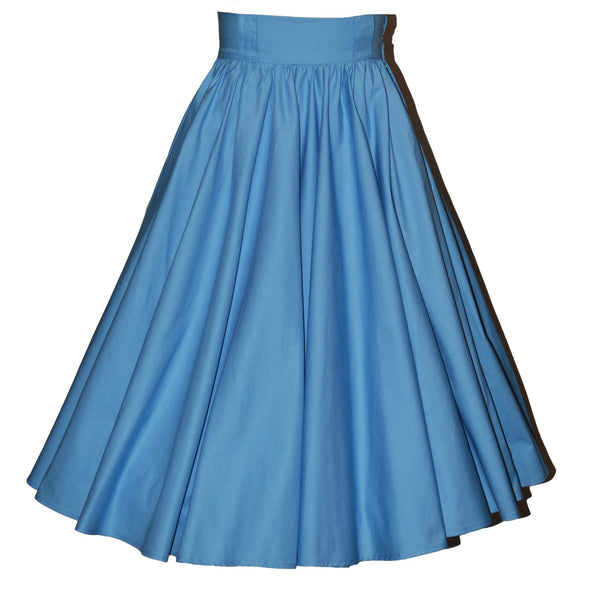 Blue Jivin' Skirt featuring a full gathered silhouette, high waistband, and vintage-inspired design.